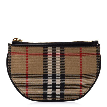 Burberry Cotton Calfskin Vintage Check Small Olympia Zip Pouch Archive Beige 1 of 6