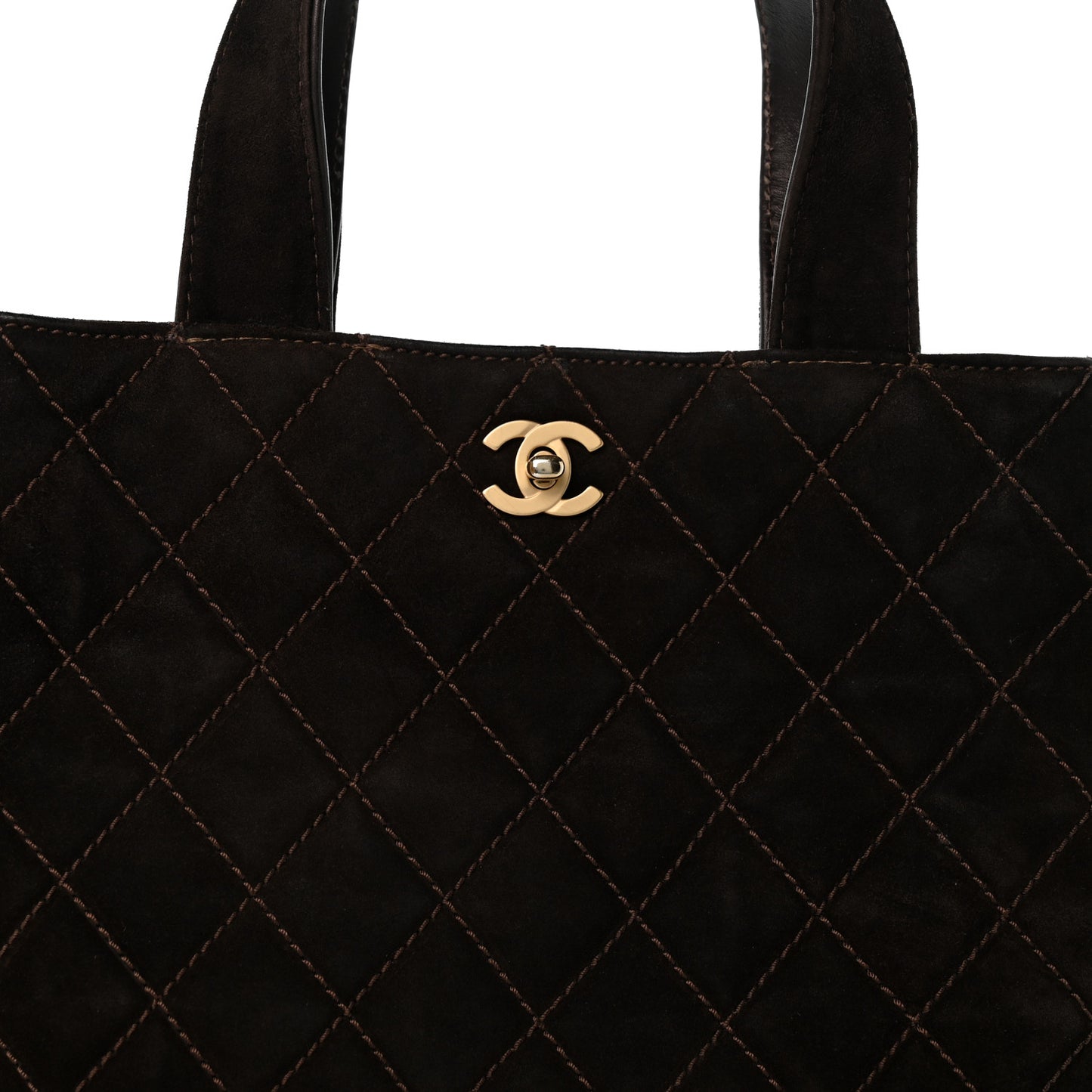 Suede Quilted Shopping Tote Brown