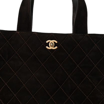 Chanel Suede Quilted Shopping Tote Brown 8 of 14