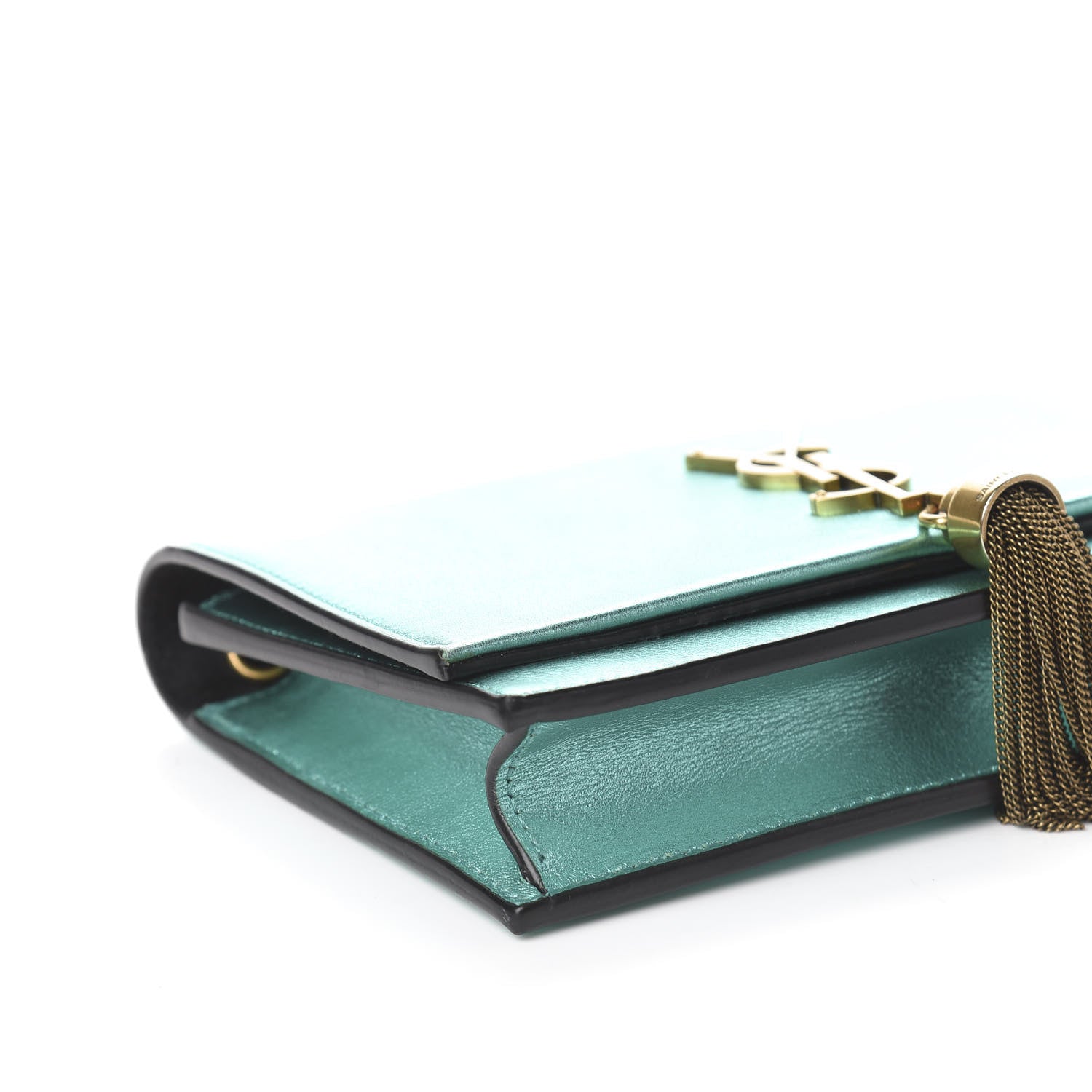 Saint Laurent Laminated Calfskin Classic Monogram Kate Tassel Chain Wallet Green 9 of 15