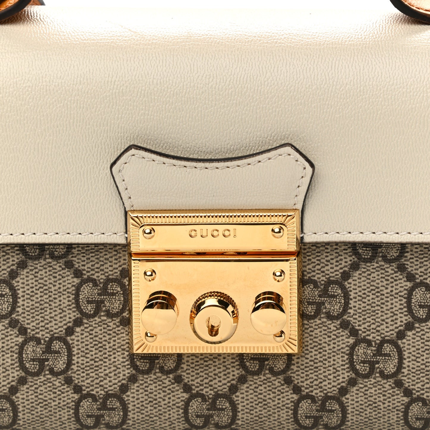 GG Supreme Monogram New Sakai Calfskin Mini Padlock Top Handle Shoulder Bag Beige Ebony Mystic White Sun Oil