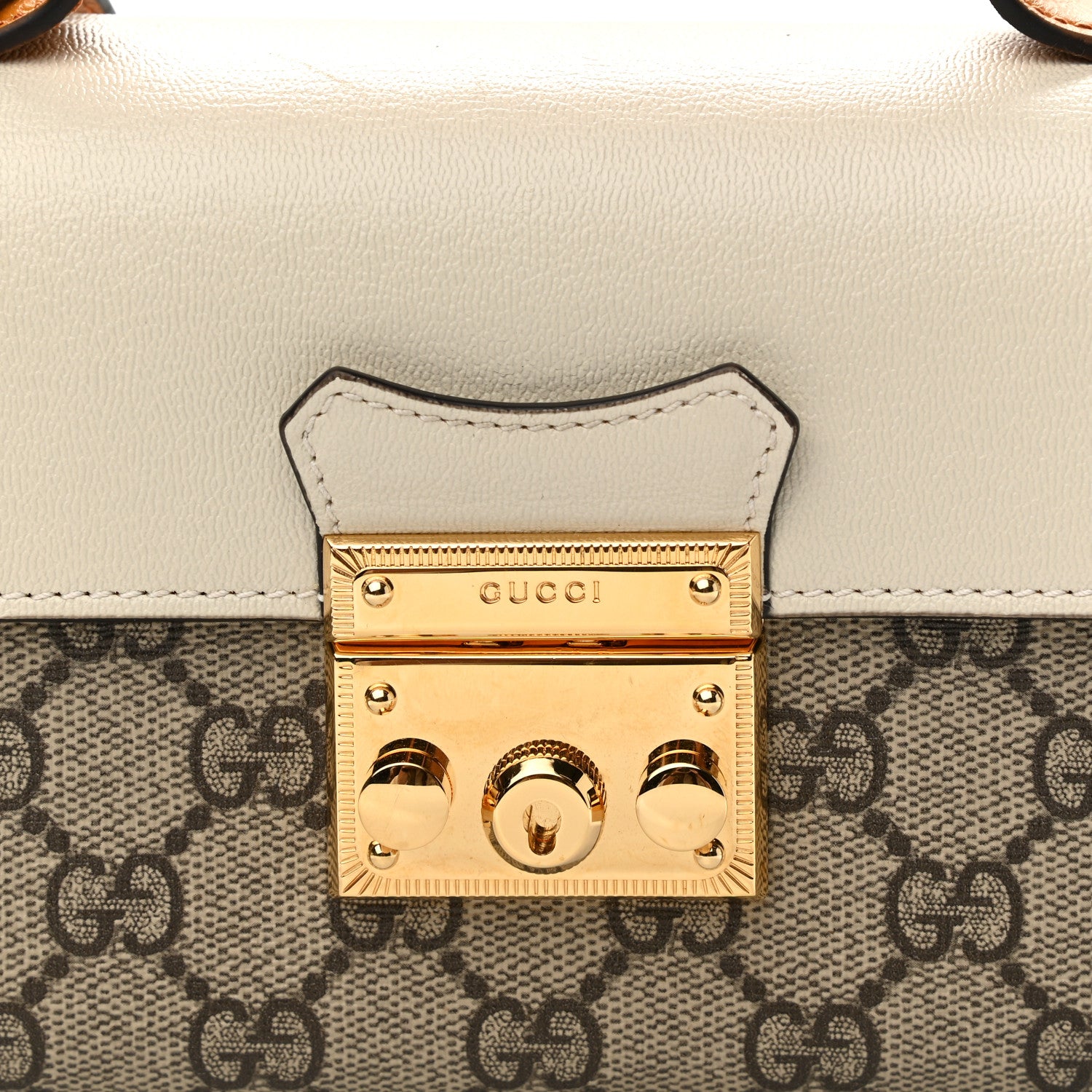 Gucci GG Supreme Monogram New Sakai Calfskin Mini Padlock Top Handle Shoulder Bag Beige Ebony Mystic White Sun Oil 8 of 13