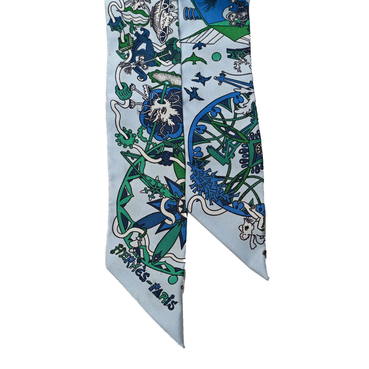 Hermes Silk La Folle Parade Twilly Bleu Ciel Vert Cobalt 2 of 3