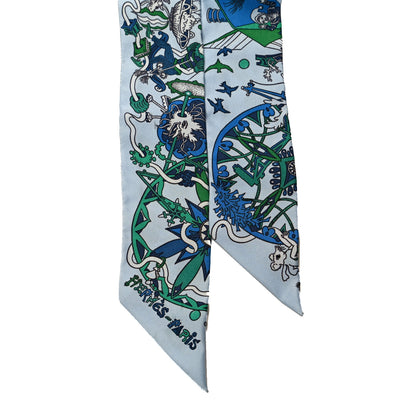 Hermes Silk La Folle Parade Twilly Bleu Ciel Vert Cobalt 2 of 3