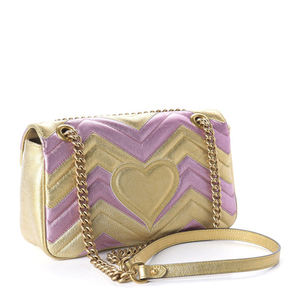 Gucci Metallic Calfskin Matelasse Small GG Marmont Shoulder Bag Gold Pink 3 of 10