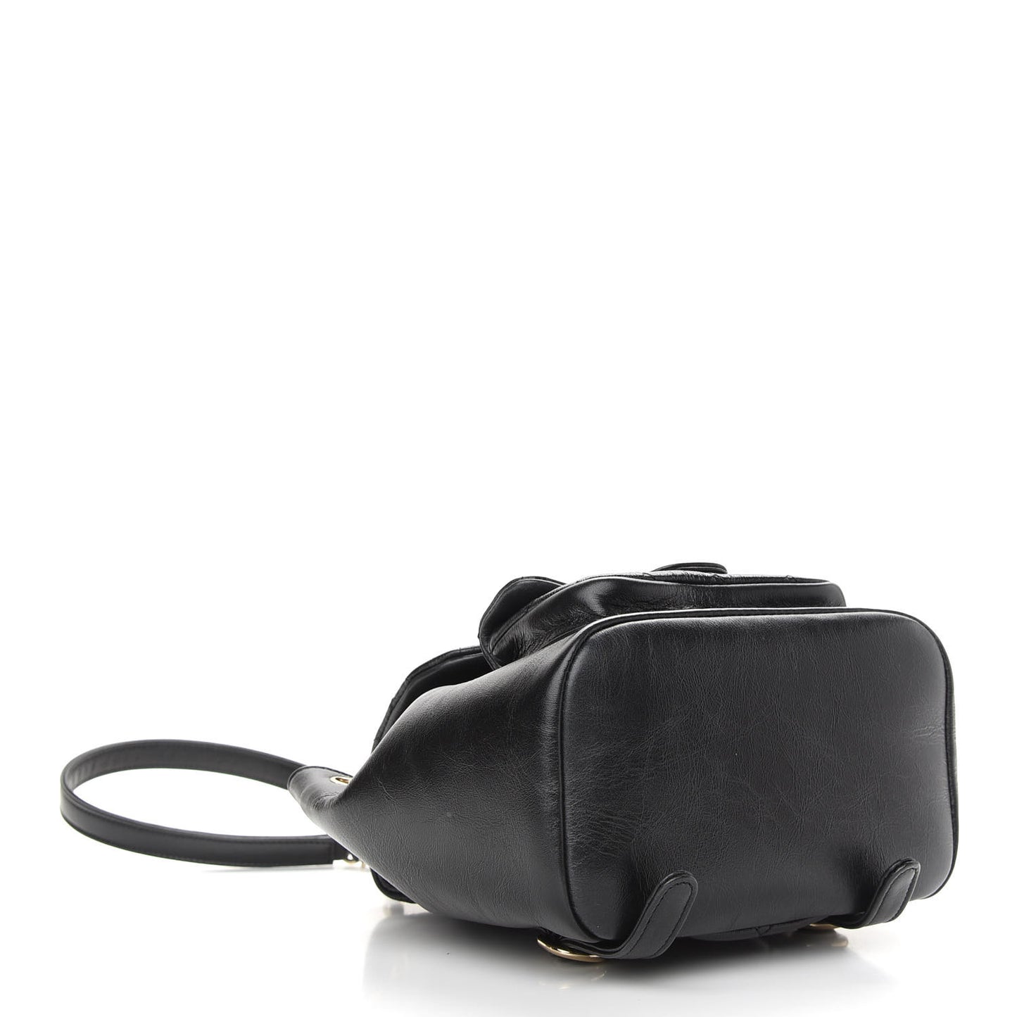 Glazed Aged Calfskin Quilted Small Duma Drawstring Backpack Black