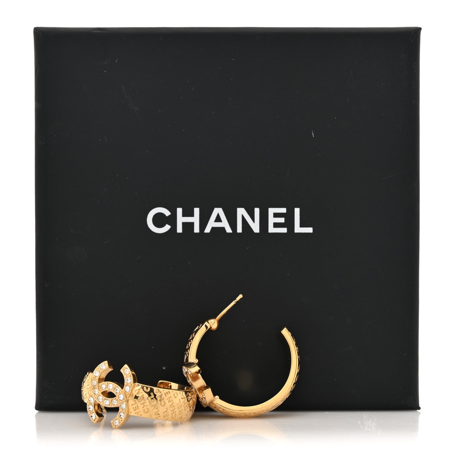Metal Crystal CC Logo Hoop Earrings Gold