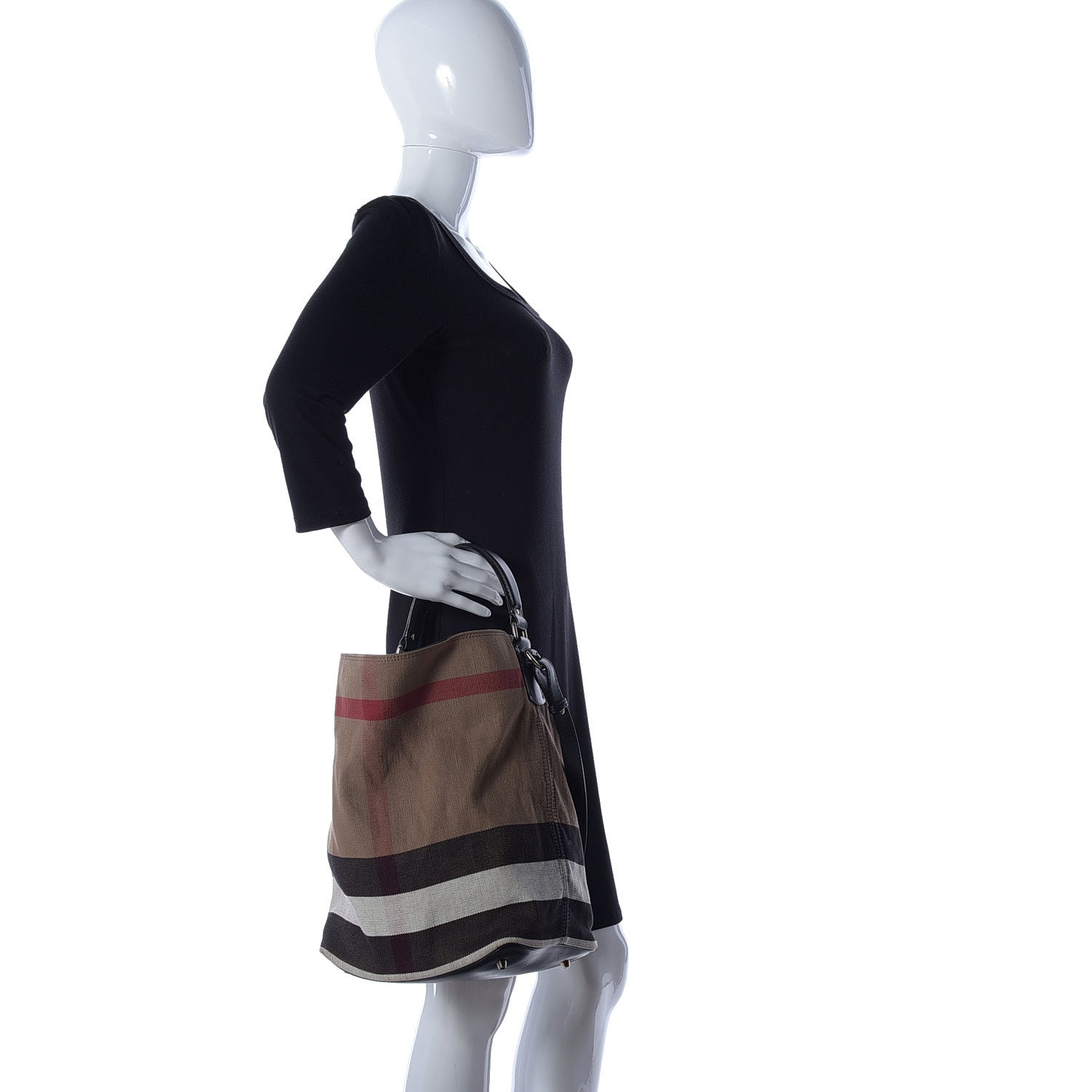 Burberry Canvas Mega Check Medium Ashby Hobo Saddle Black 3 of 9