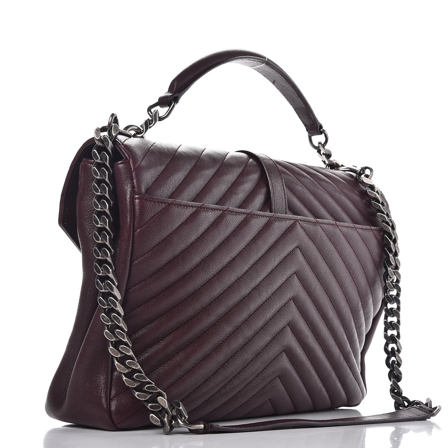 Saint Laurent Sheepskin Matelasse Chevron Monogram Large College Satchel Amaranto 4 of 10