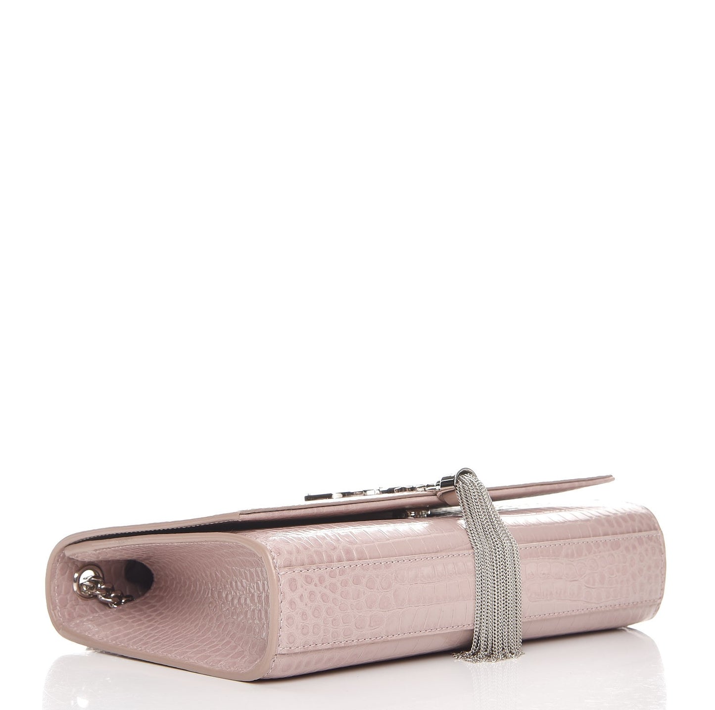 Calfskin Crocodile Embossed Medium Classic Monogram Kate Tassel Satchel Powder Pink