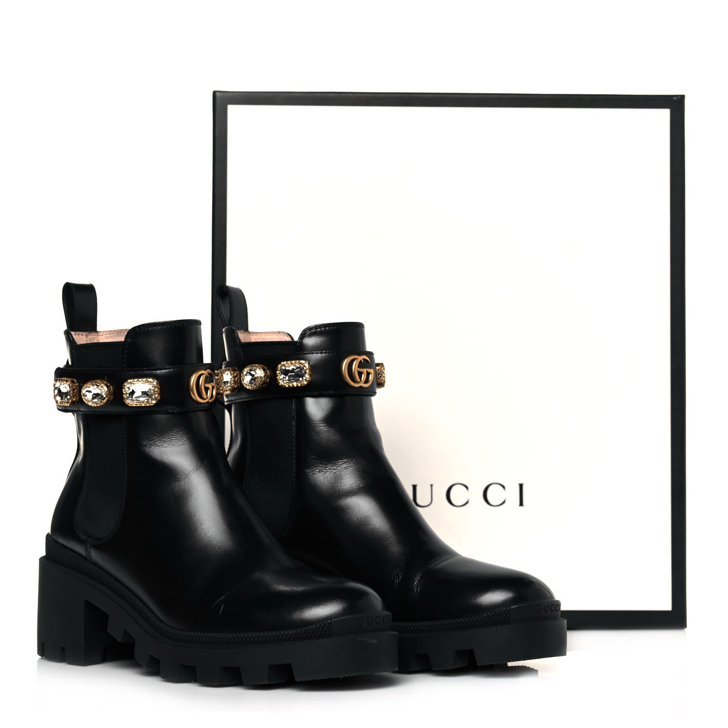 Gucci Calfskin Crystal GG Trip Chelsea Ankle Boots 37 Black 10 of 10