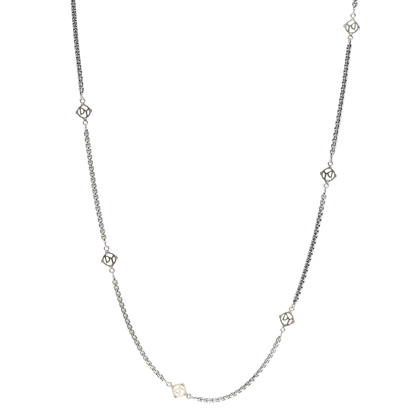 Sterling Silver 14K Yellow Gold Logo Station Necklace 32"