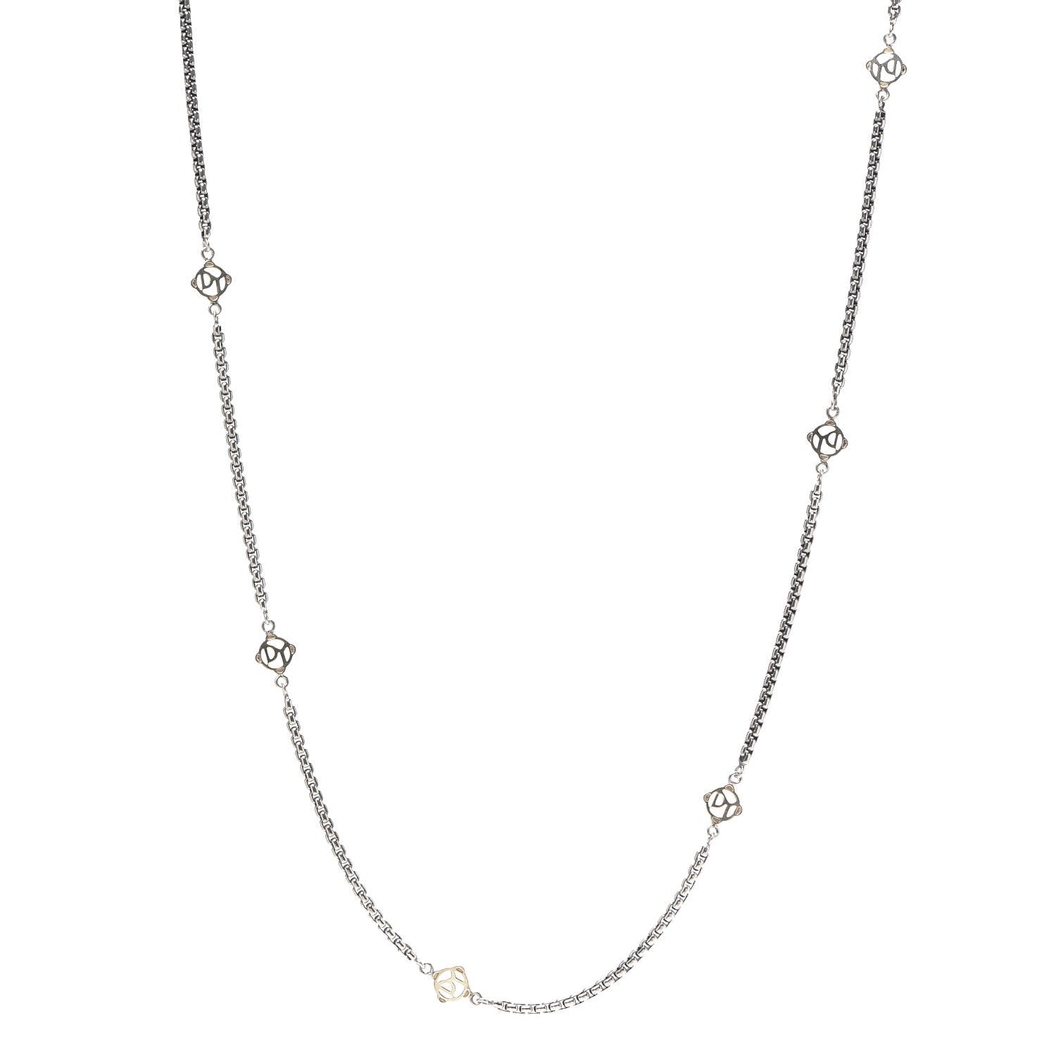 David Yurman Sterling Silver 14K Yellow Gold Logo Station Necklace 32" 1 of 4