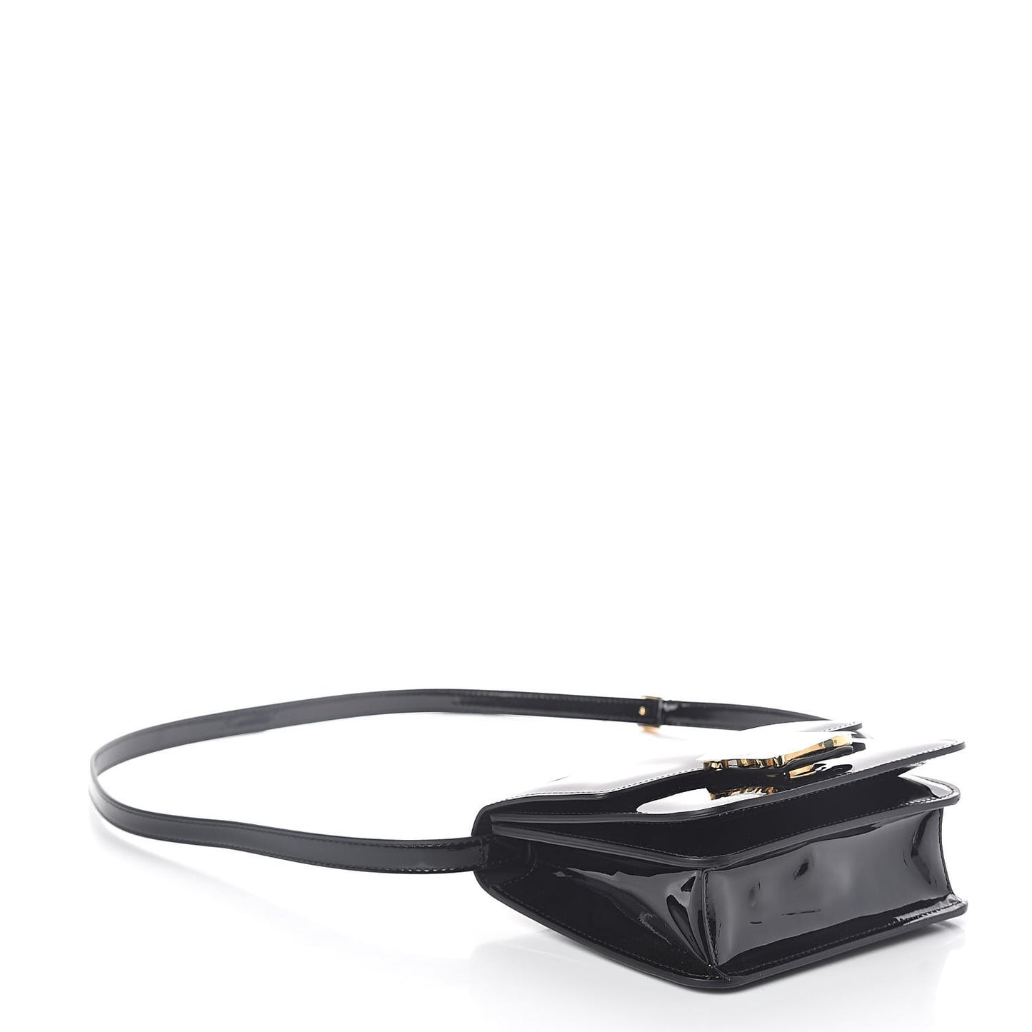 Vitello Vernice Mou Karligraphy Crossbody Bag Black