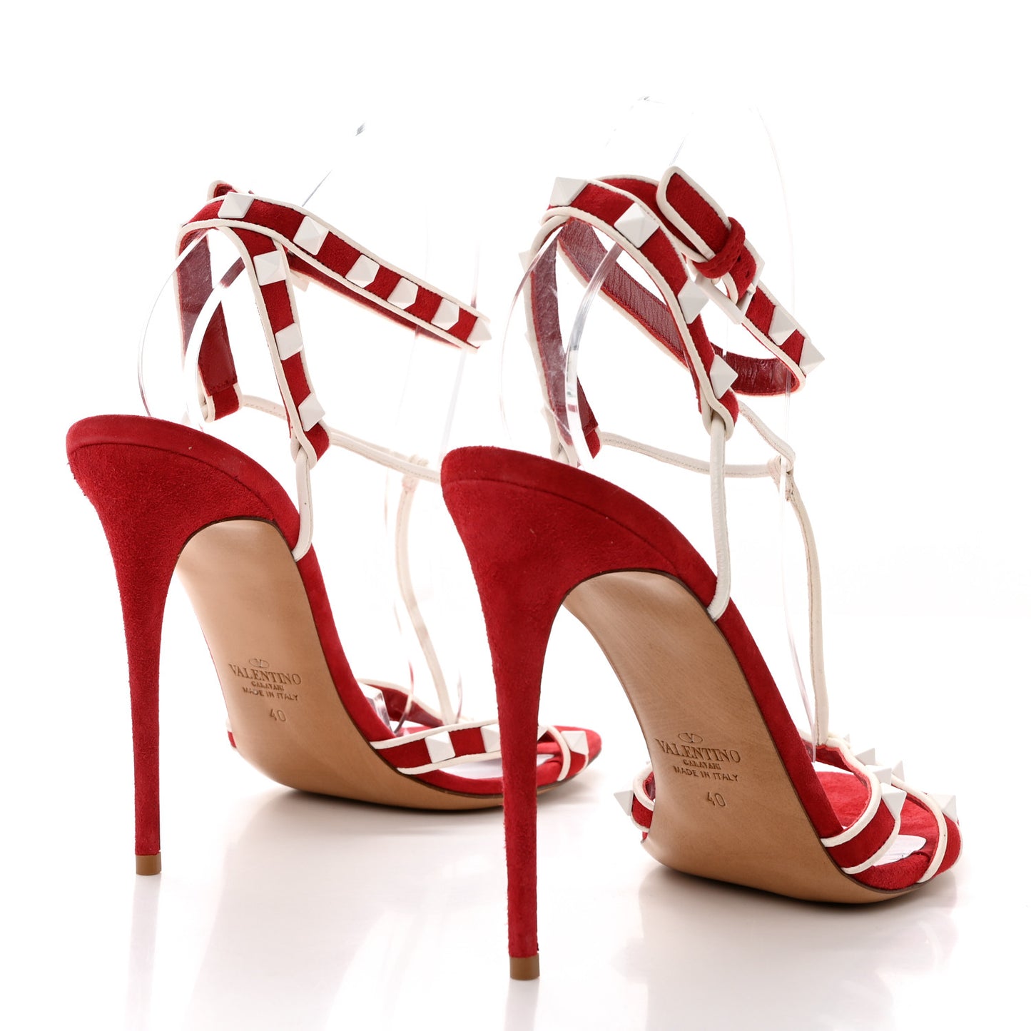 Suede Free Rockstud Ankle T-Strap 105mm Sandals 40 Rosso Valentino White