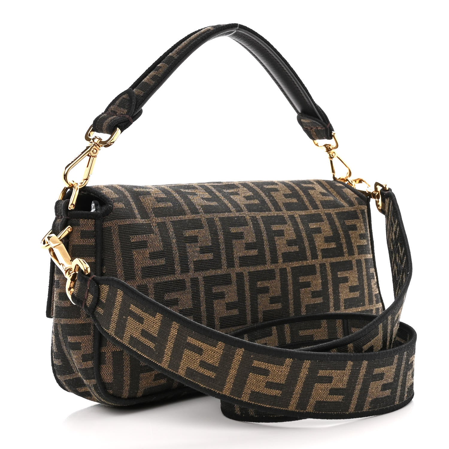 Fendi Fabric Jacquard FF 1974 Medium Baguette Tobacco Moro Black 3 of 11