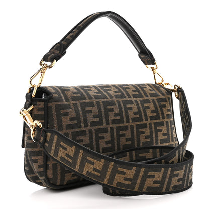 Fendi Fabric Jacquard FF 1974 Medium Baguette Tobacco Moro Black 3 of 11
