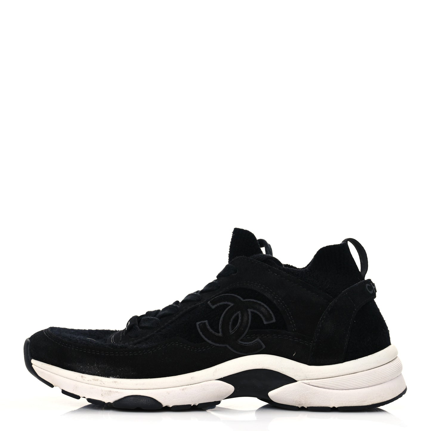 Fabric Suede Calfskin Stretch CC Sneakers 38.5 Black