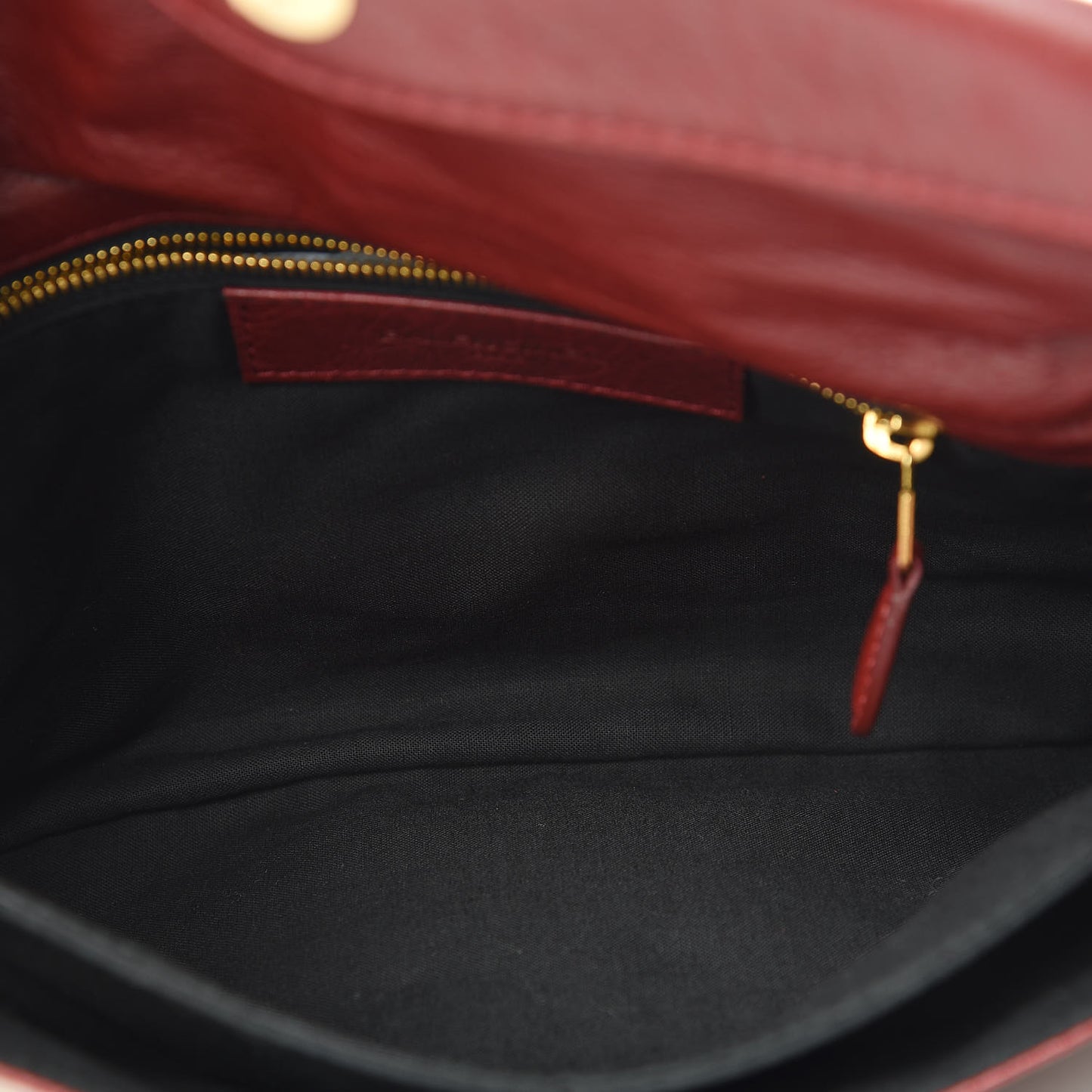 Agneau Giant 12 Gold Hardware Envelope Strap Clutch Rouge Cerise