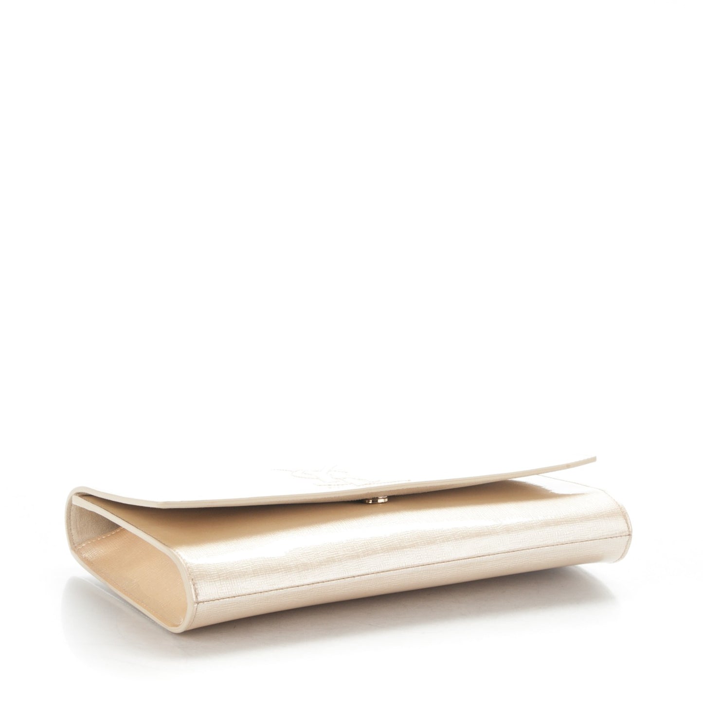 Textured Patent Large Belle De Jour Clutch Champagne Gold