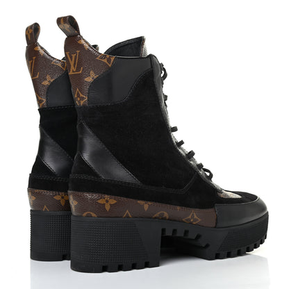 Louis Vuitton Suede Calfskin Monogram Laureate Platform Desert Boots 39.5 Black 3 of 4