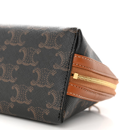 Celine Triomphe Canvas Lambskin Clutch On Chain Tan 11 of 12