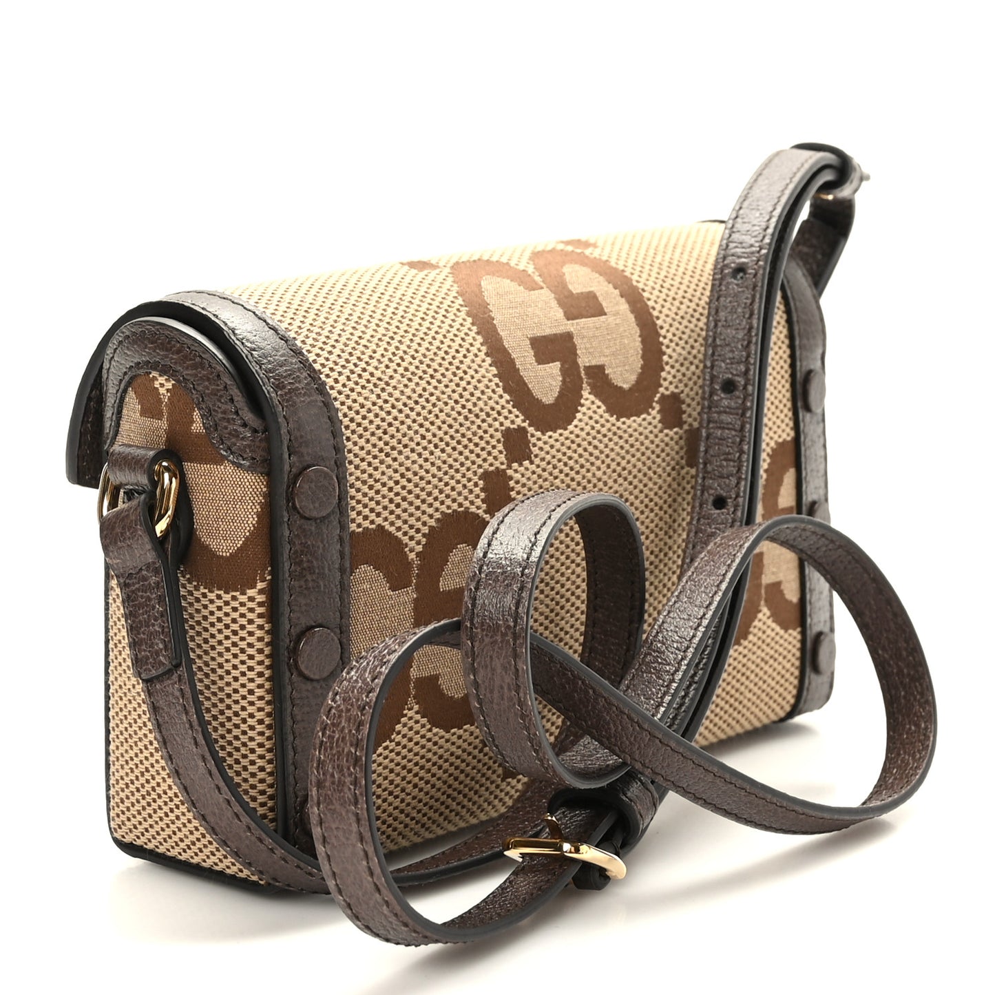 Monogram Jumbo GG Textured Dollar Calfskin Mini Horsebit 1955 Shoulder Bag Camel Ebony New Acero