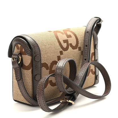 Gucci Monogram Jumbo GG Textured Dollar Calfskin Mini Horsebit 1955 Shoulder Bag Camel Ebony New Acero 3 of 9