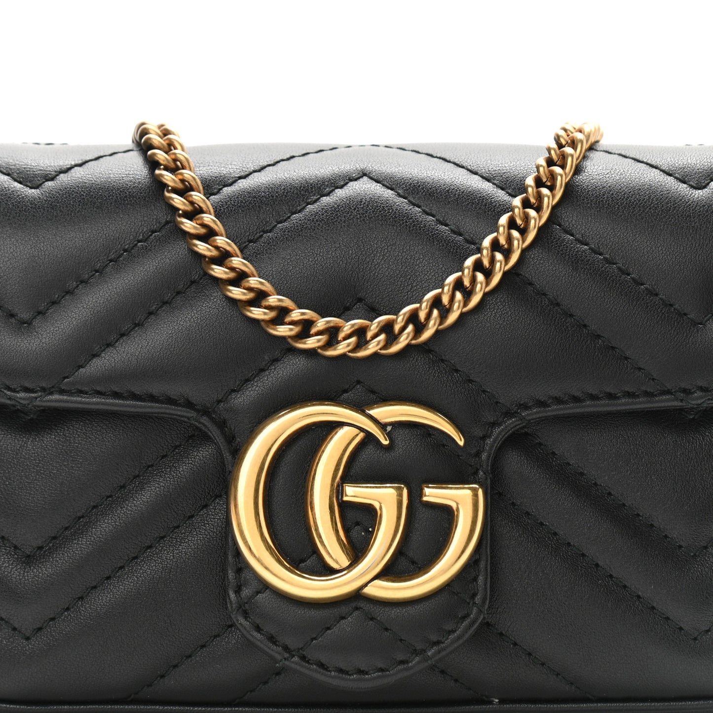 Calfskin Matelasse Super Mini GG Marmont Shoulder Bag Black