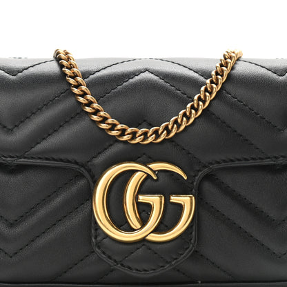 Gucci Calfskin Matelasse Super Mini GG Marmont Shoulder Bag Black 8 of 10