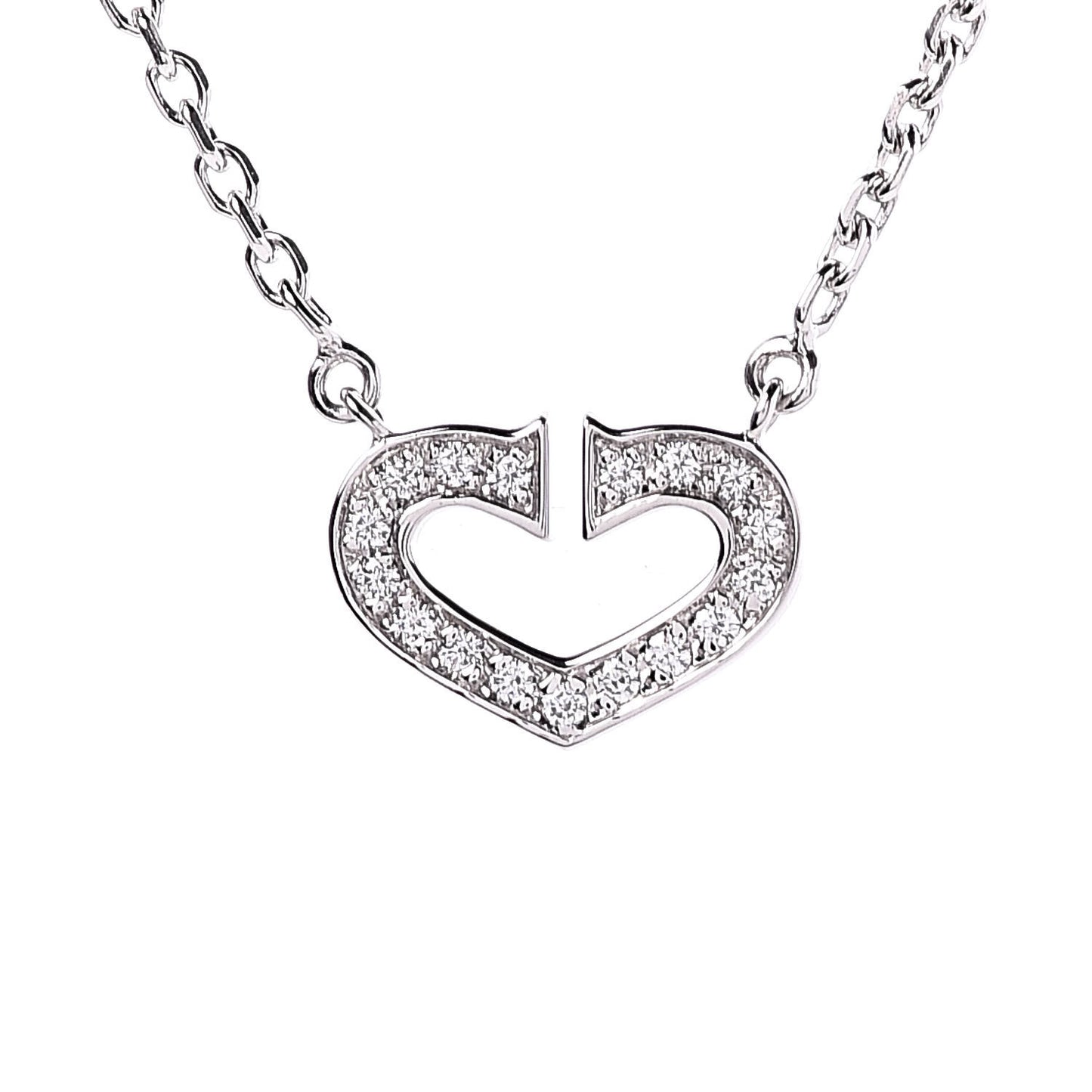 18K White Gold Diamond Small Hearts and Symbols Pendant Necklace