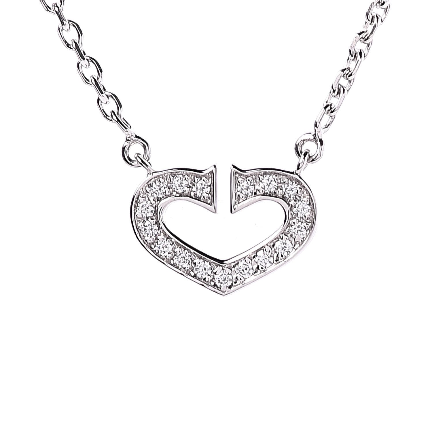 Cartier 18K White Gold Diamond Small Hearts and Symbols Pendant Necklace 4 of 7
