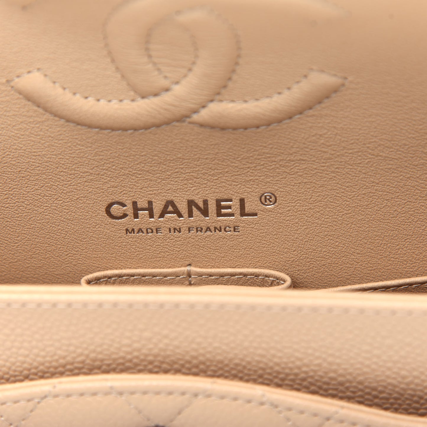 Caviar Quilted Medium Double Flap Beige