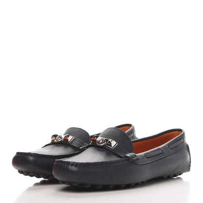 Hermes Epsom Womens Irving Driving Moccasin Loafers 37.5 Marine 3 of 9