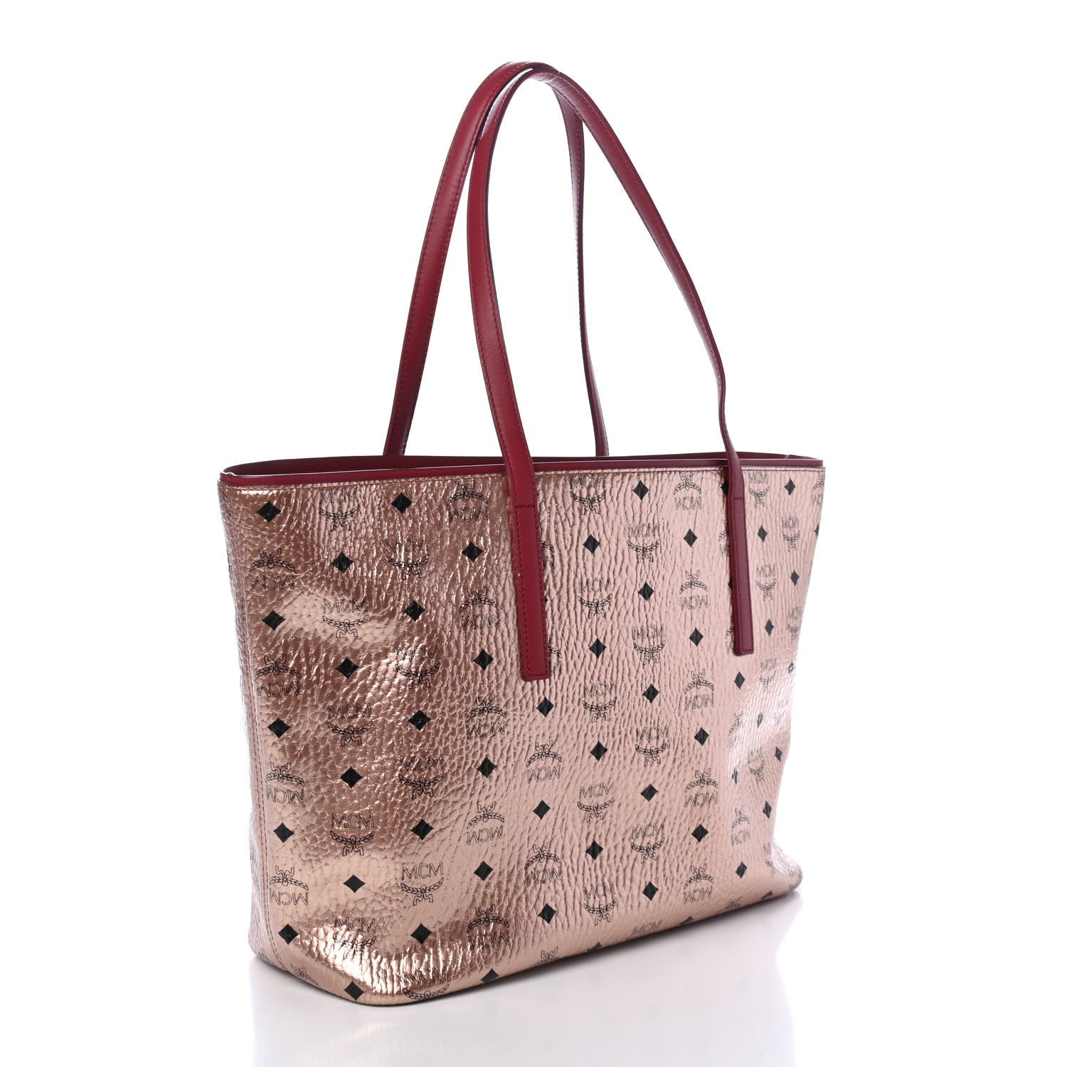 MCM Metallic Visetos Medium Anya Shopper Tote Champagne Gold 2 of 4