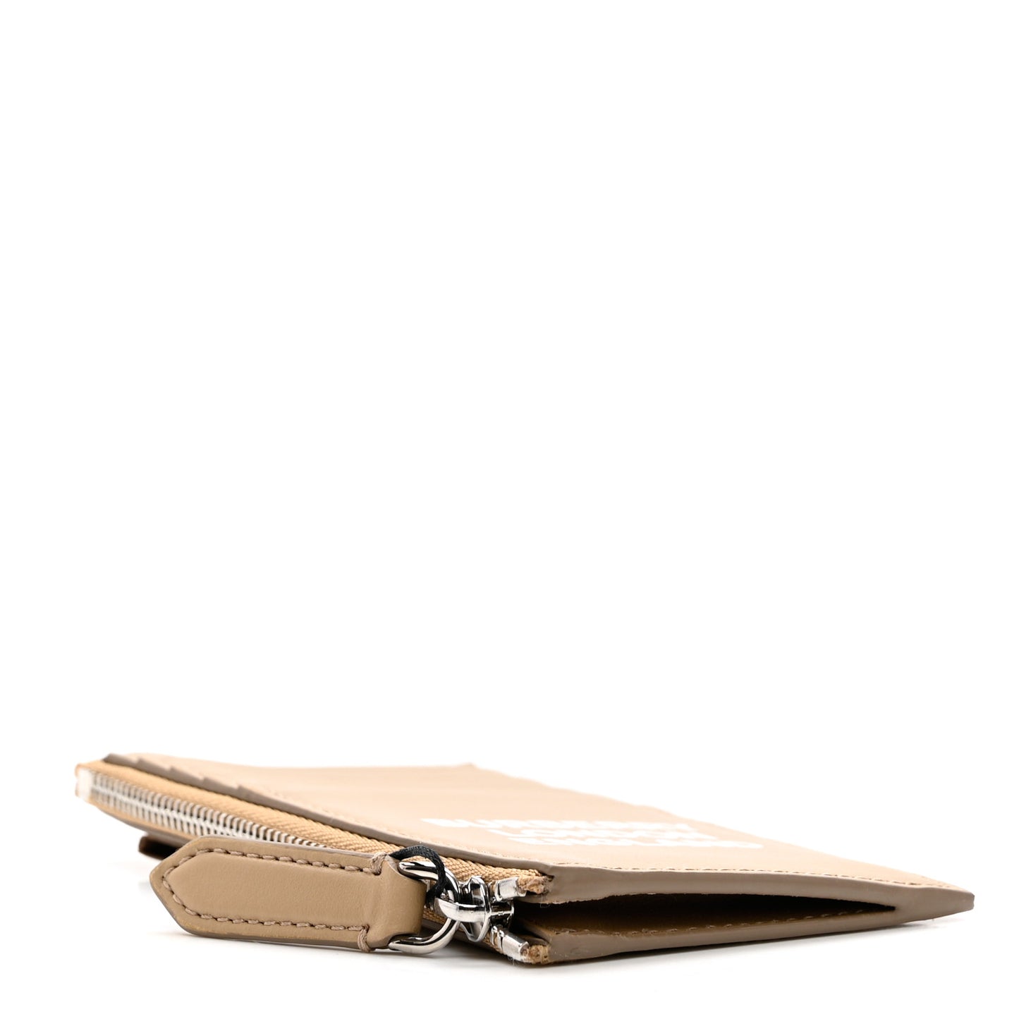 Calfskin London England Print Logo Card Holder Beige