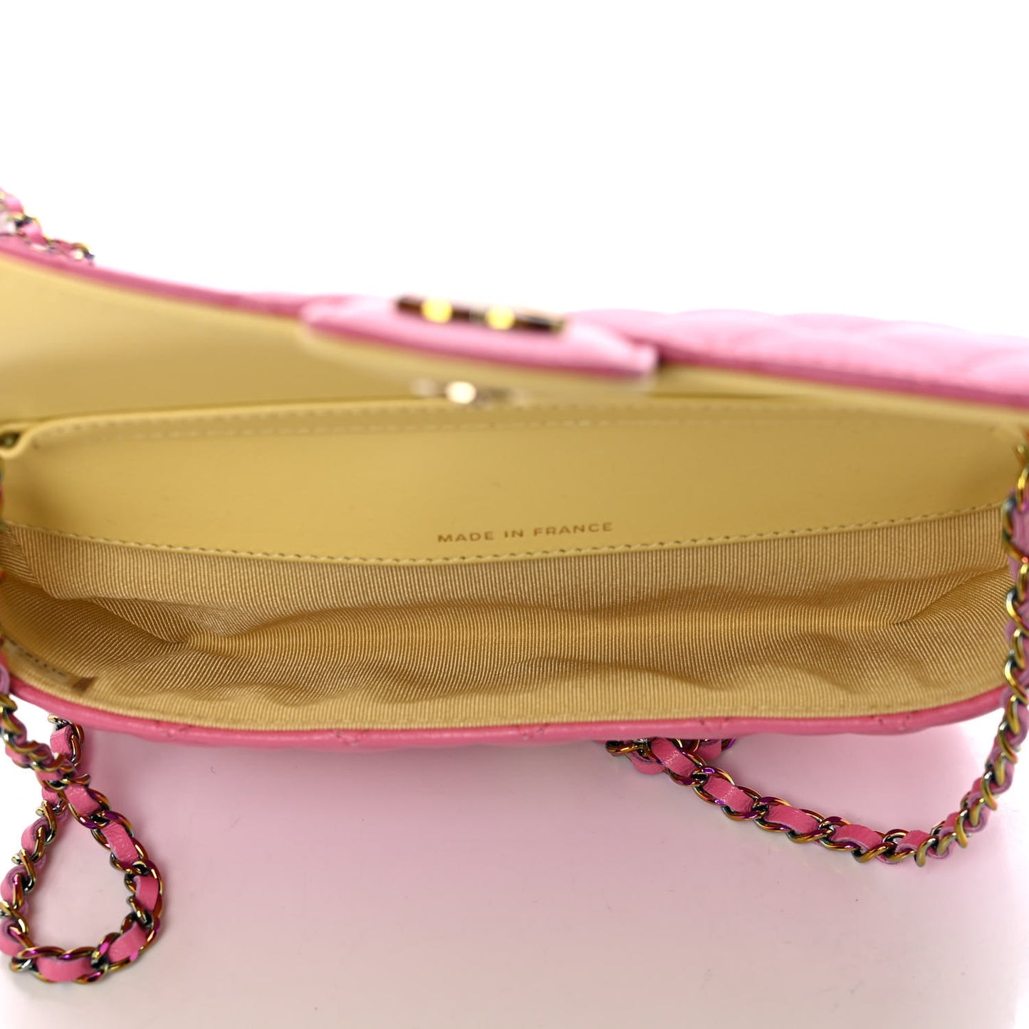 Lambskin Quilted Glasses Case With Chain Pink Yellow