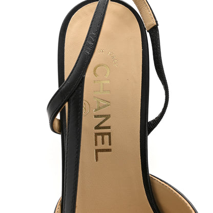 Chanel Goatskin Grosgrain Cap Toe CC Slingback Pumps 38.5 Black 7 of 10