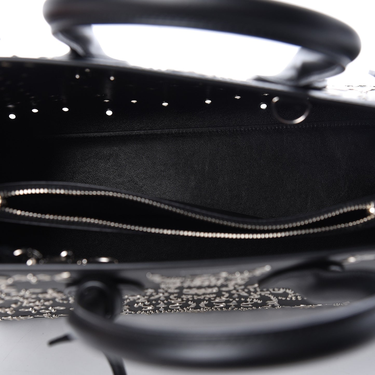 Calfskin Perforated Bandana Studded Small Sac De Jour Black