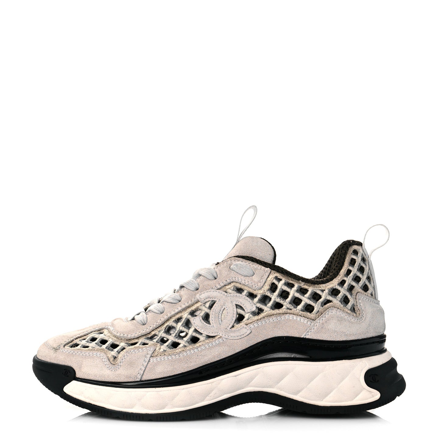Suede Calfskin Embroidered CC Sneakers 37 Ecru Light Gray