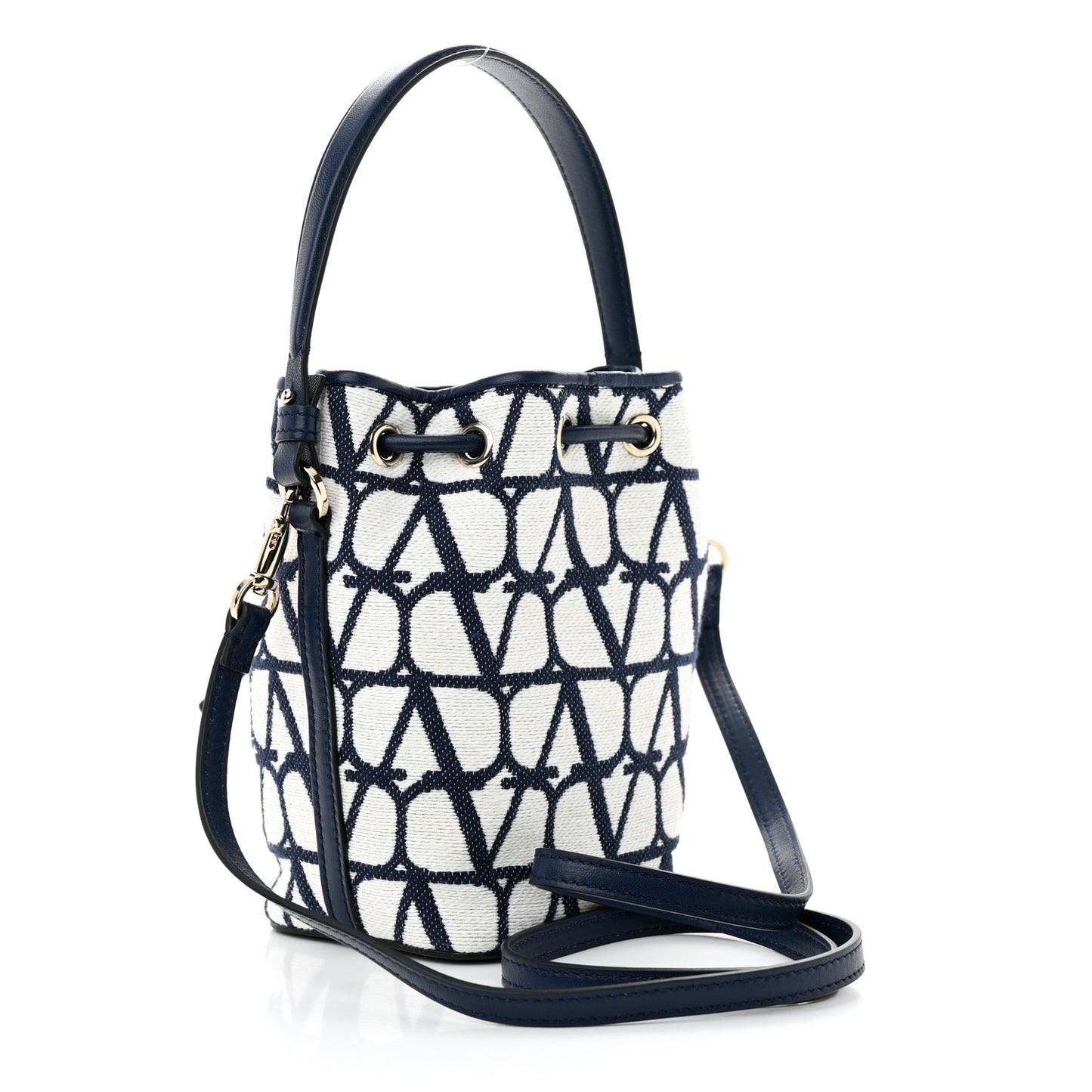 VALENTINO GARAVANI Toile Iconographe Nappa Mini Vlogo Signature Bucket Bag White Worker