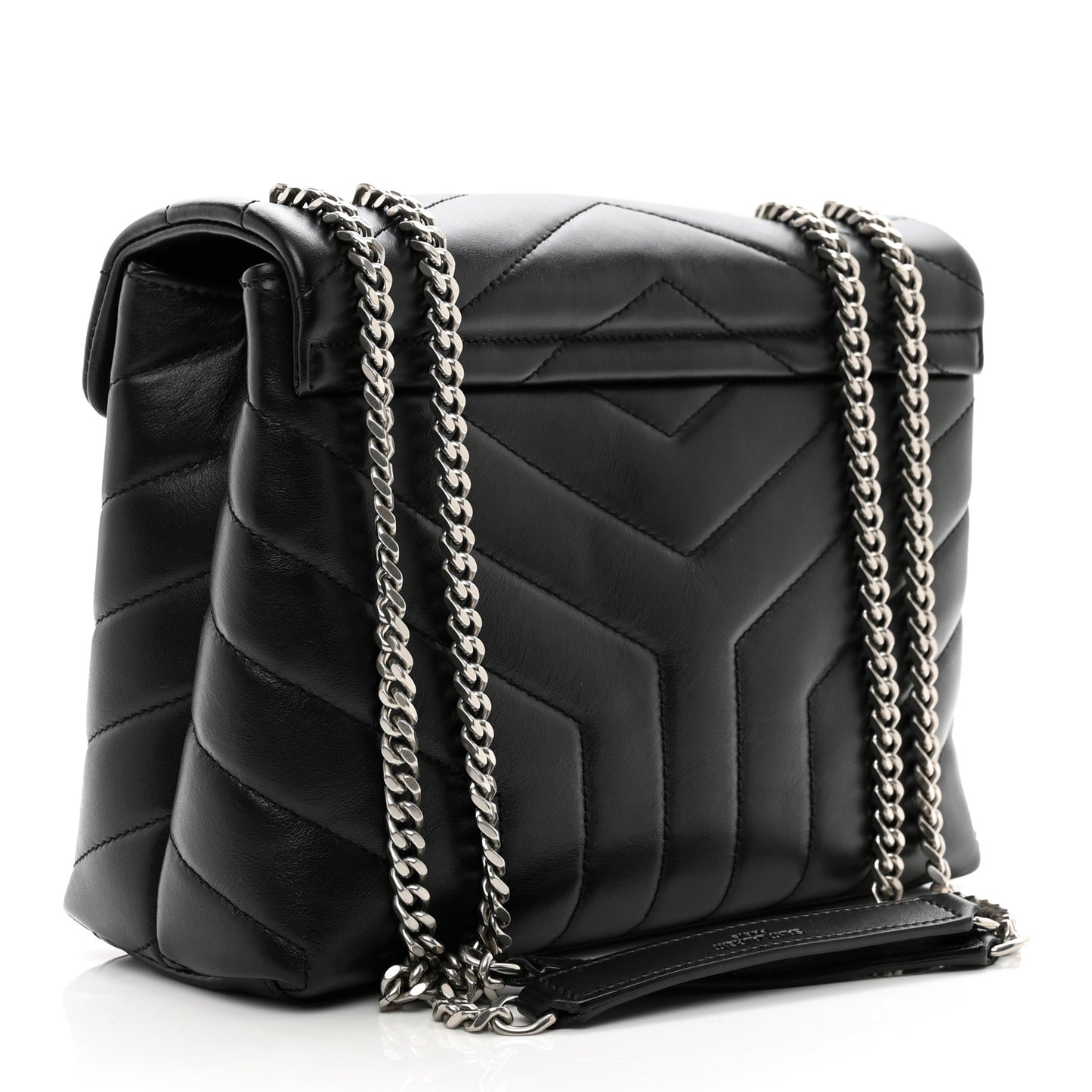SAINT LAURENT Calfskin Y Quilted Monogram Small Loulou Chain Satchel Black