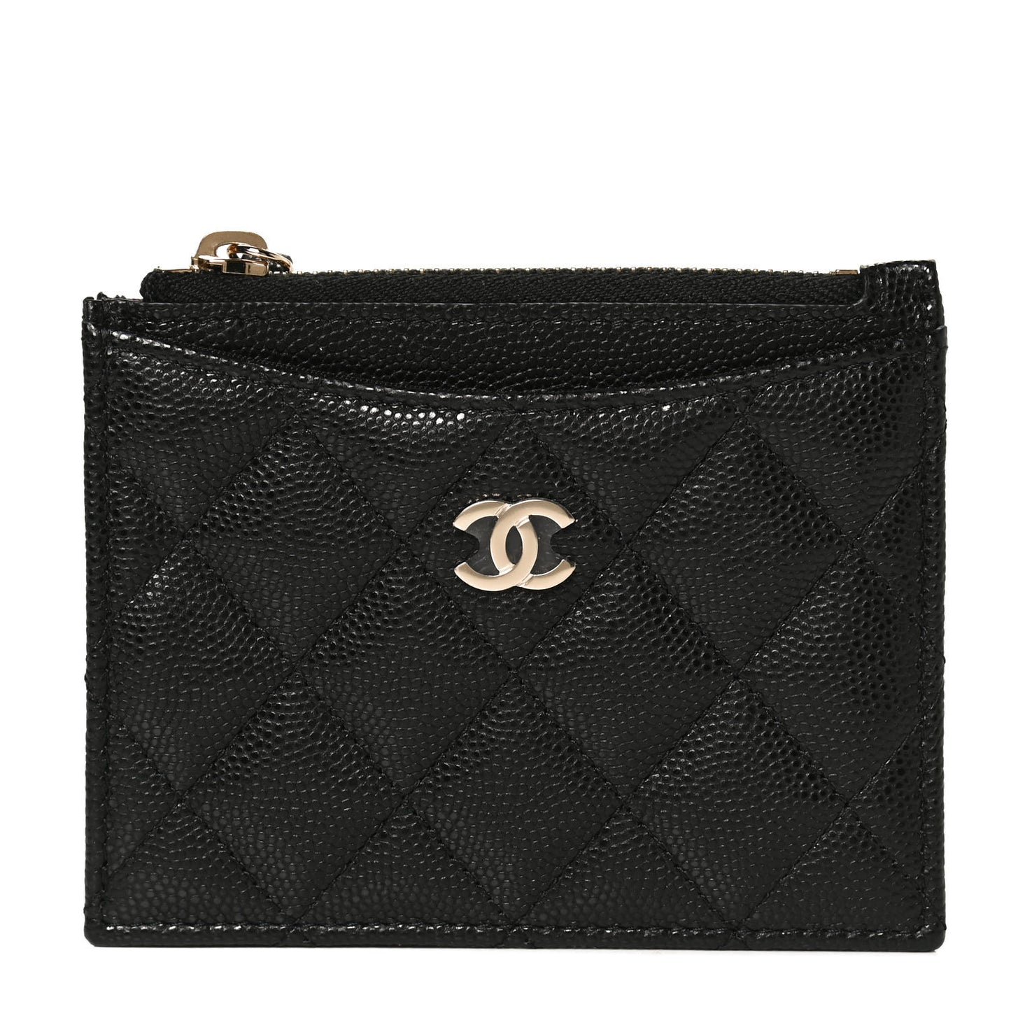Caviar Quilted CC Zip Card Holder Black