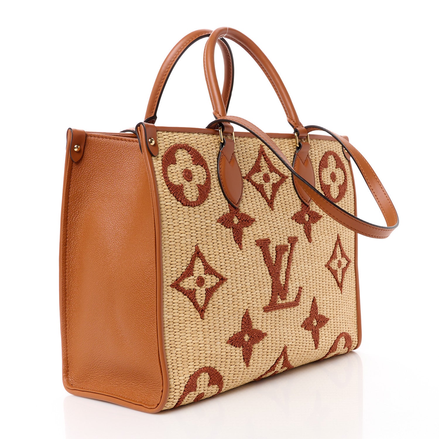Louis Vuitton Raffia Calfskin Monogram Giant Onthego MM Tan 3 of 11