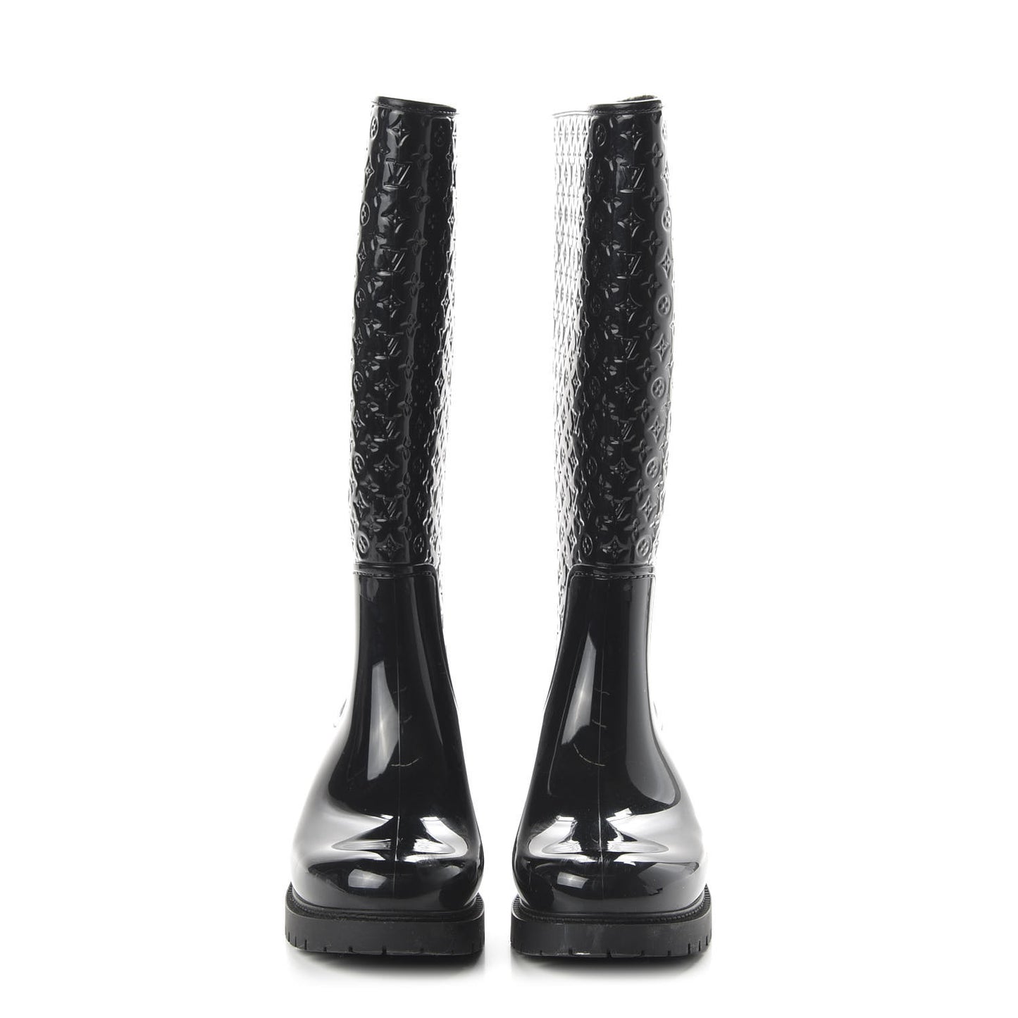 Rubber Embossed Monogram Splash Rain Boots 39 Black