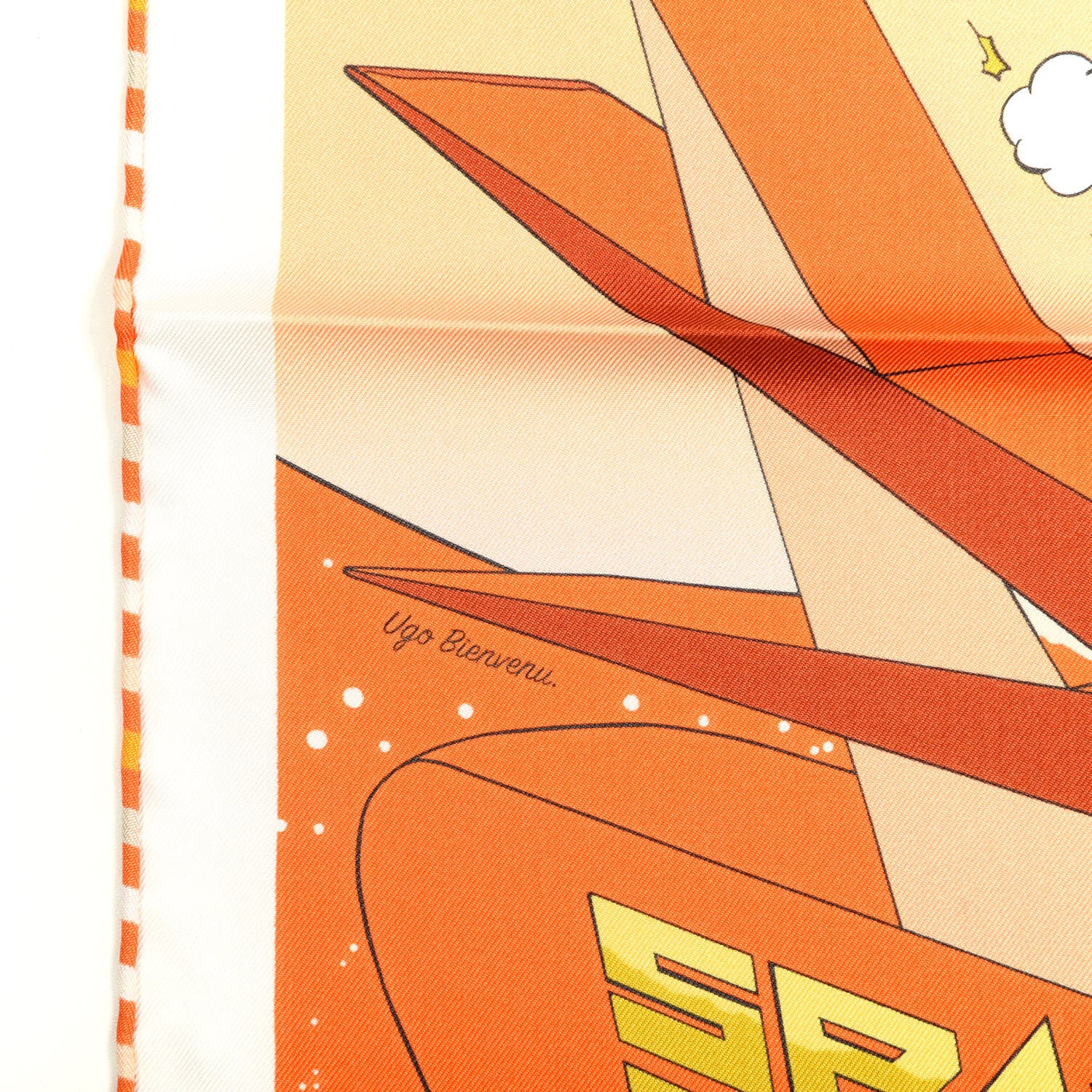 Hermes Silk Space Derby Scarf 90 Orange Creme Roux 3 of 4