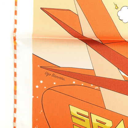 Hermes Silk Space Derby Scarf 90 Orange Creme Roux 3 of 4