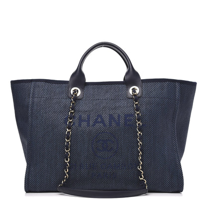Chanel Mixed Fibers Calfskin Medium Deauville Tote Blue 1 of 9