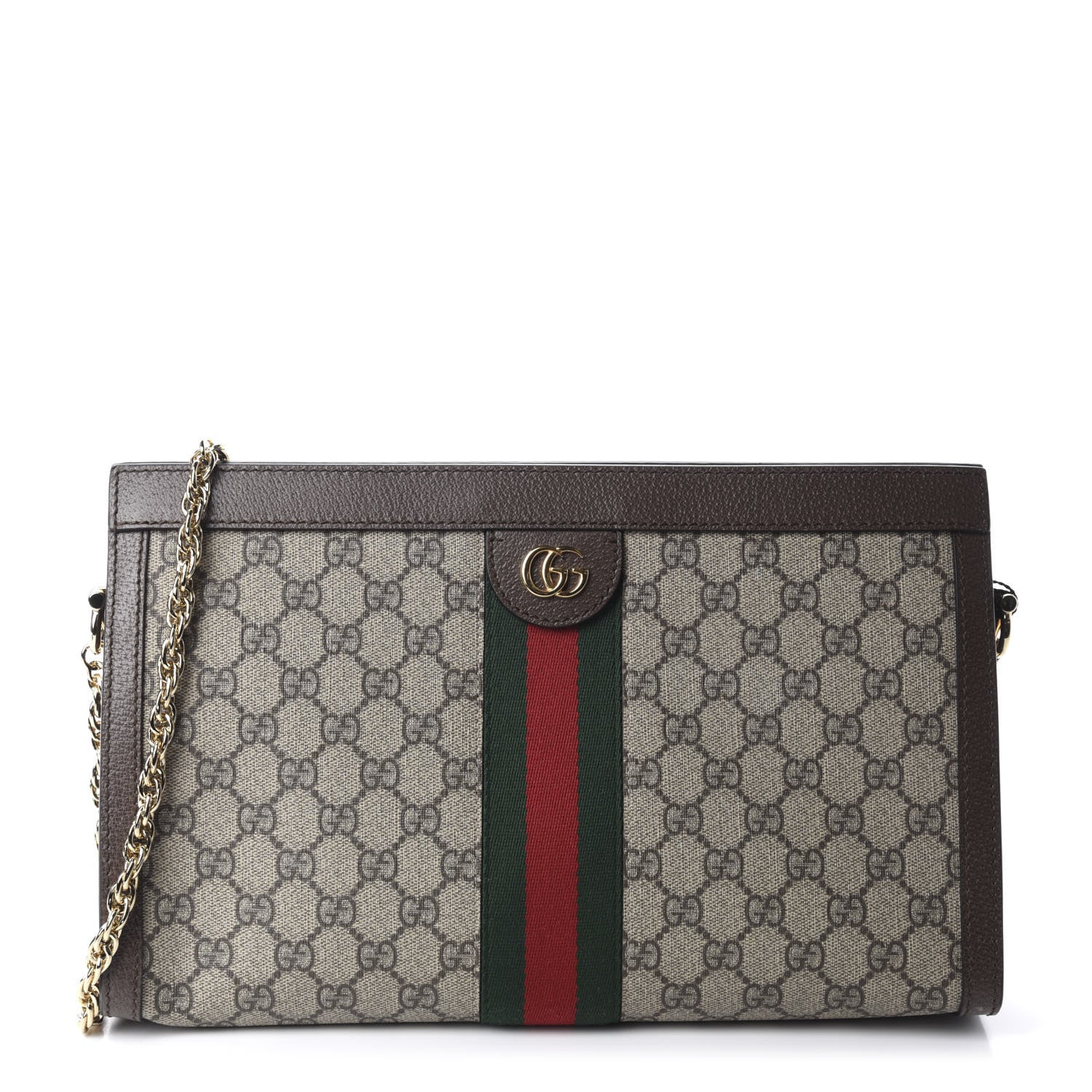 Gucci GG Supreme Monogram Web Medium Ophidia Chain Shoulder Bag Brown 1 of 11