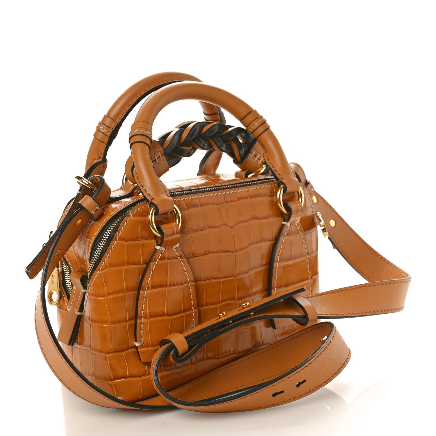 Chloe Calfskin Crocodile Embossed Small Daria Autumnal Brown 3 of 10